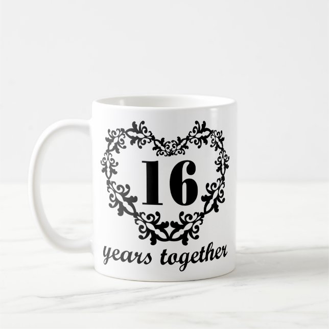 16th Anniversary 16 Years Together Heart Gift Mug (Left)