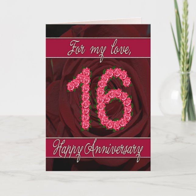 16th anniversary card with roses and leaves (Front)
