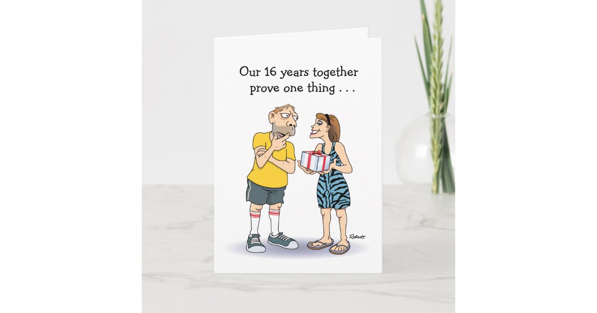 16th Anniversary: Funny Love Cartoon Card | Zazzle