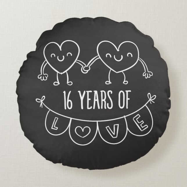 16th Anniversary Gift Chalk Hearts Round Cushion (Front)