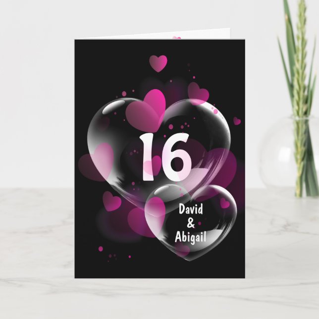 16th Anniversary Heart Bubbles on Black Card (Front)