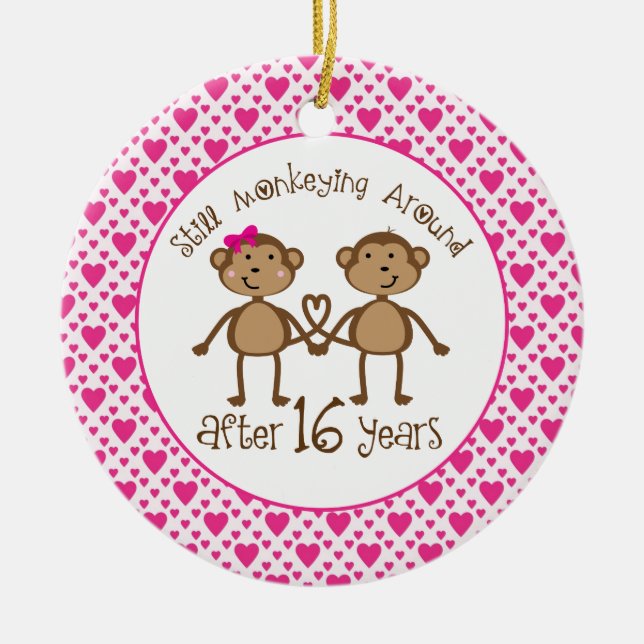 16th Anniversary Monkey Love Ornament (Front)