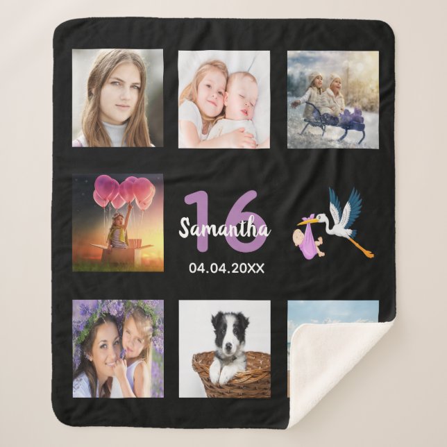 16th birthday 16 photo collage girl black sherpa blanket (Front)