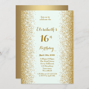 16th,Birthday 16th,Glitter, white gold Invitation
