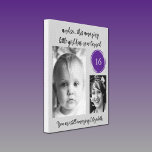 16th birthday 2 photo grey purple canvas print<br><div class="desc">Premium Wrapped Canvas / Gift Idea for a milestone birthday.
Add a name and replace the 2 photos with your own.
The sample age shown is 16,  but can suit all ages.
You're amazing.
Your photos will automatically change to black and white.
Grey and purple.</div>