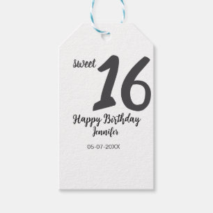16th birthday add name date year black template go gift tags