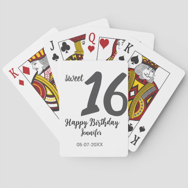 16th birthday add name date year black template go playing cards (Back)