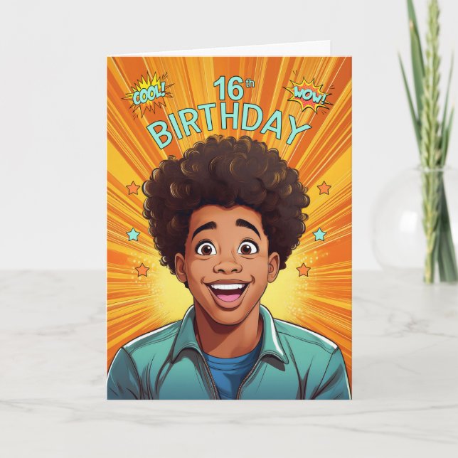 16th Birthday African American Teen Boy Pop Art Card (Front)