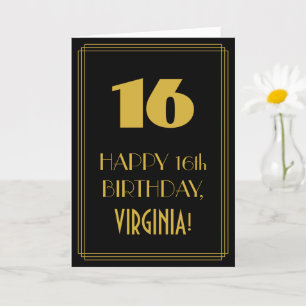 16th Birthday – Art Deco Inspired Look "16" & Name Card