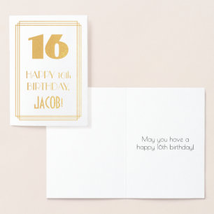 16th Birthday: Art Deco Inspired Look "16" & Name Foil Card