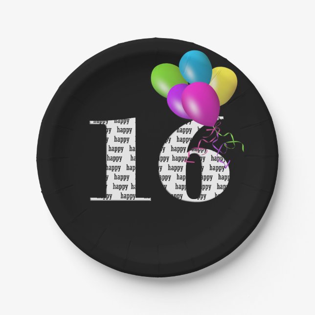16th birthday balloon bouquet paper plate (Front)