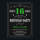 16th Birthday Black and Green Chalkboard Invitation<br><div class="desc">16th Birthday Invitation Black and Green Typography. Chalkboard. Black and White Background. Adult Birthday. Male Men or Women Birthday. Kids Boy or Girl Lady Teen Teenage Bday Invite. 13th 15th 16th 18th 20th 21st 30th 40th 50th 60th 70th 80th 90th 100th. Any Age. For further customisation, please click the "Customise...</div>