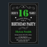 16th Birthday Black and Green Chalkboard Invitation<br><div class="desc">16th Birthday Invitation Black and Green Typography. Chalkboard. Black and White Background. Adult Birthday. Male Men or Women Birthday. Kids Boy or Girl Lady Teen Teenage Bday Invite. 13th 15th 16th 18th 20th 21st 30th 40th 50th 60th 70th 80th 90th 100th. Any Age. For further customisation, please click the "Customise...</div>