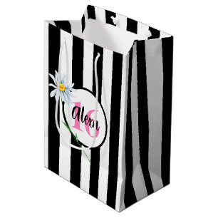 16th Birthday Black And White Stripes Medium Gift Bag