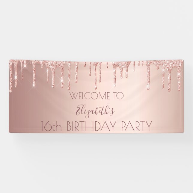 16th birthday blush rose gold drips welcome banner (Horizontal)