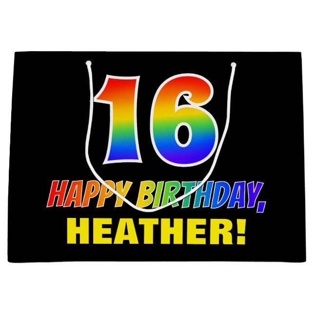 16th Birthday: Bold, Fun, Simple, Rainbow 16 Large Gift Bag (Front)