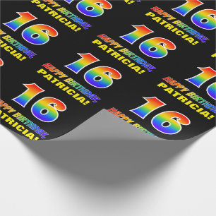 16th Birthday: Bold, Fun, Simple, Rainbow 16 Wrapping Paper