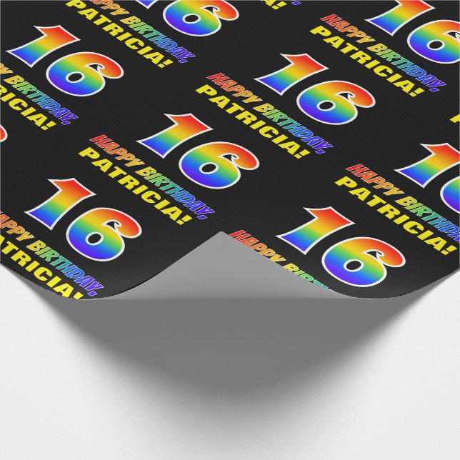 16th Birthday: Bold, Fun, Simple, Rainbow 16 Wrapping Paper (Corner)