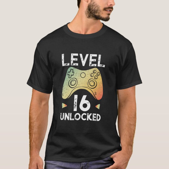 16th Birthday Boy Gamer Shirt Level 16 Unlocked Gi (Front)