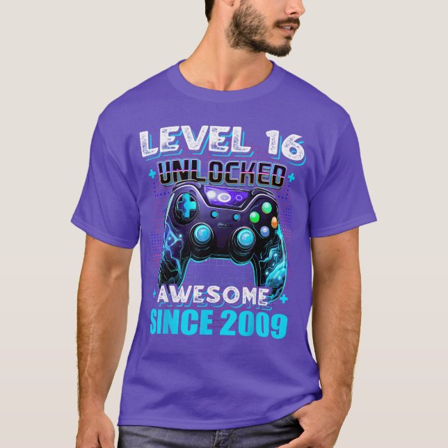 16th Birthday Boy Level 16 Gamer 16 Year Video Gam T-Shirt (Front)