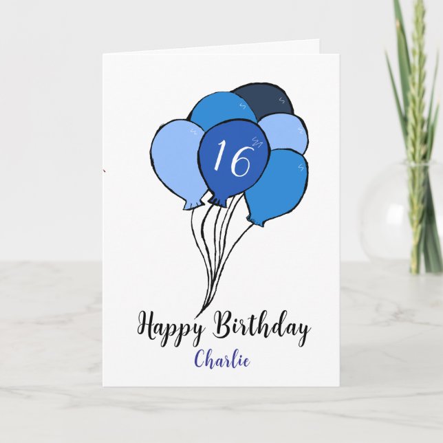 16th birthday bunch of blue balloons card (Front)