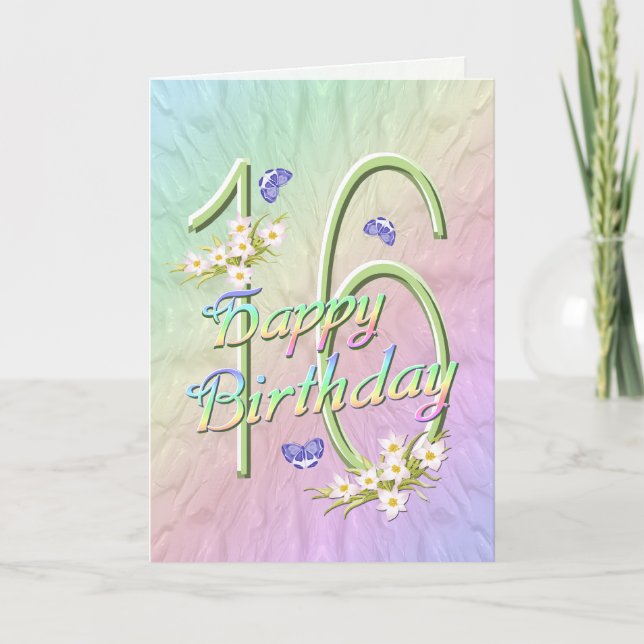 16th Birthday Butterflies and Flowers Card (Front)