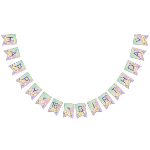 16th Birthday Butterfly Rainbow Garden Bunting