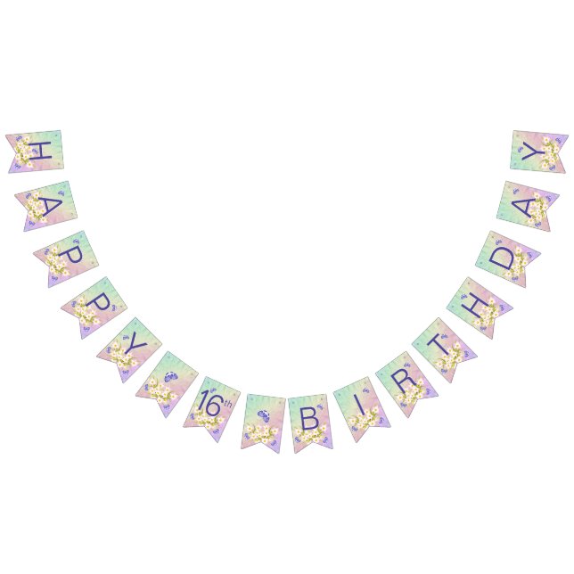 16th Birthday Butterfly Rainbow Garden Bunting (All)