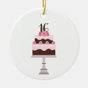 16th Birthday Cake Ceramic Tree Decoration