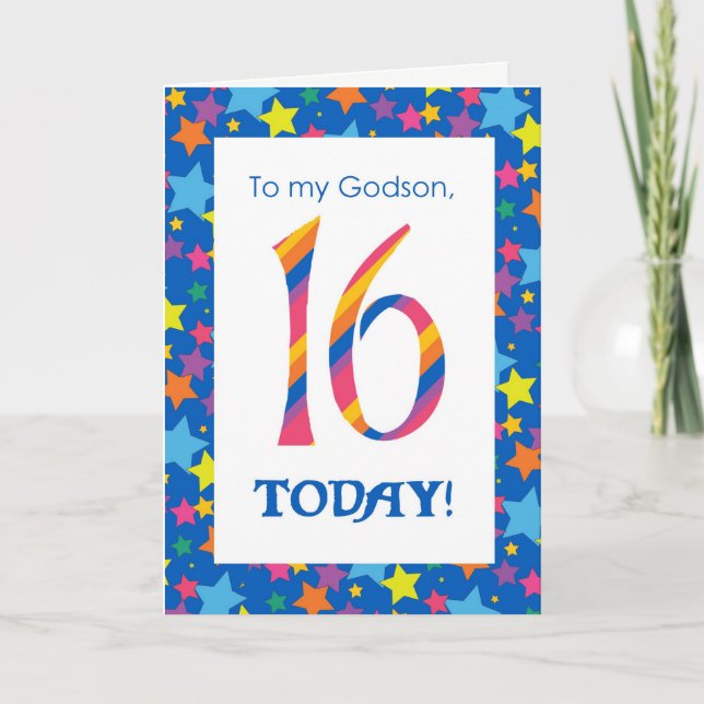 16th Birthday Card for Godson, Stripes and Stars (Front)