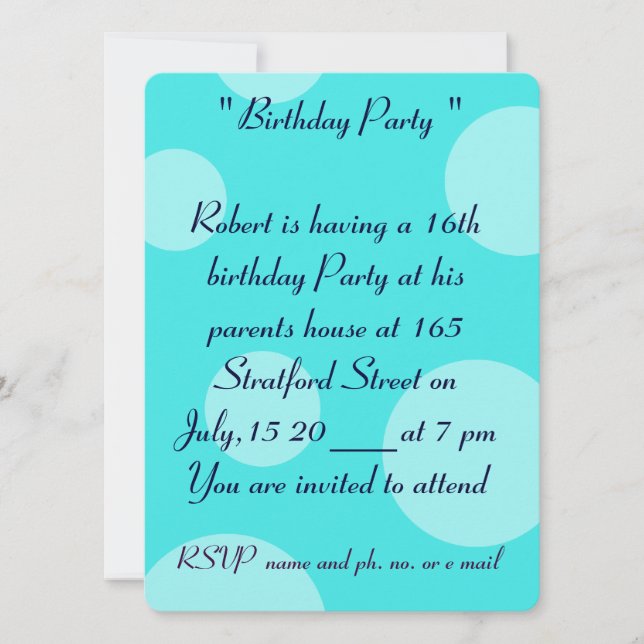 16th Birthday  Card Invitation (Front)