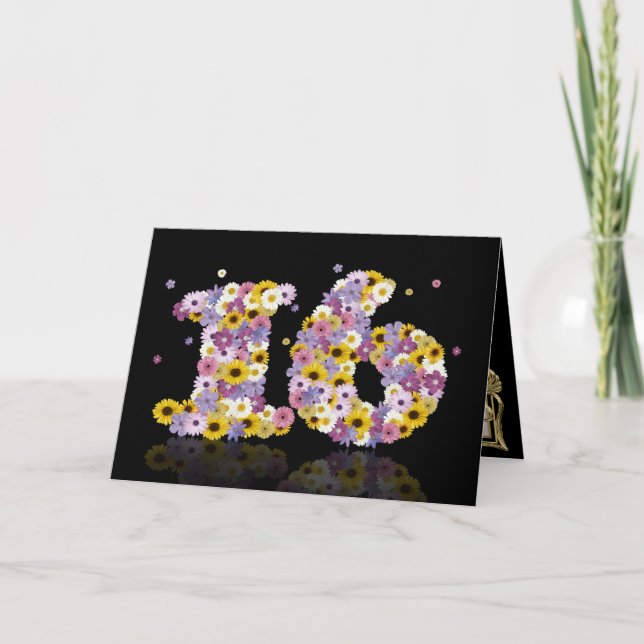 16th birthday card with flowery letters (Front)
