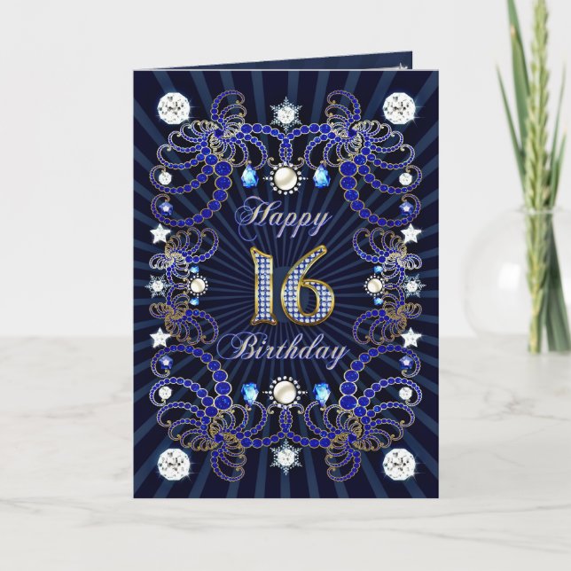 16th birthday card with masses of jewels (Front)