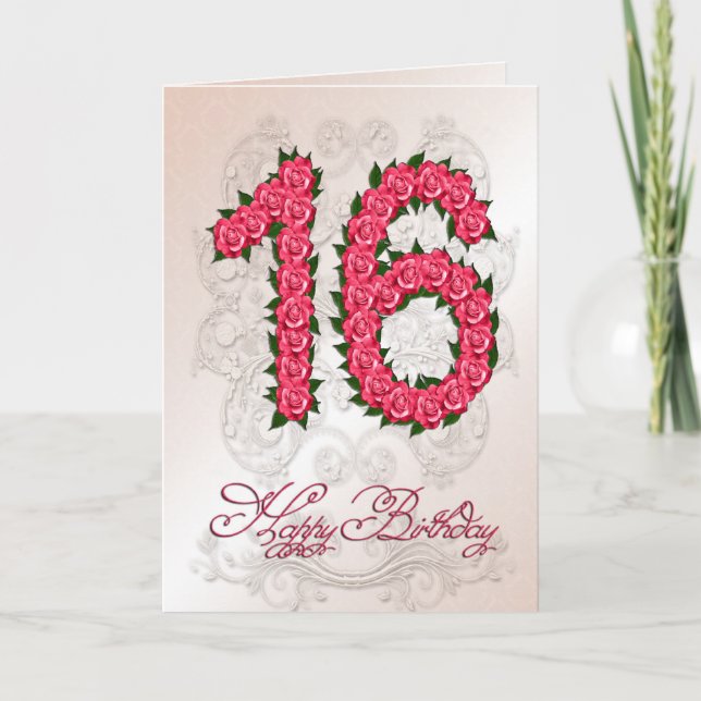 16th birthday card with roses and leaves (Front)