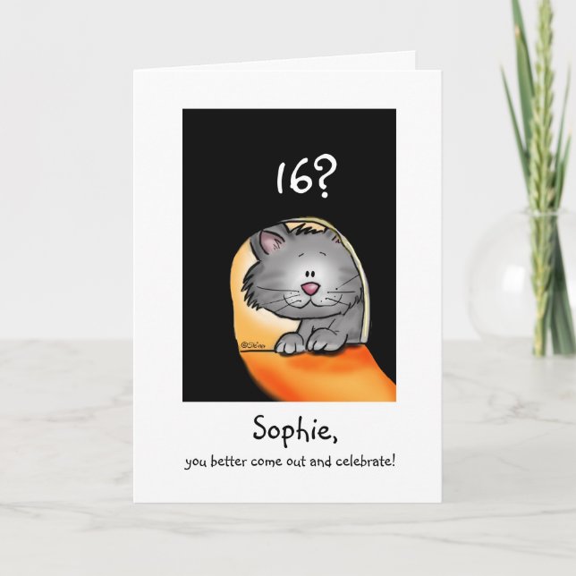 16th Birthday Cat- Customise with Age and Name Card (Front)