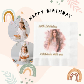 16th Birthday Celebrate with Me, Modern Girl Photo Napkin
