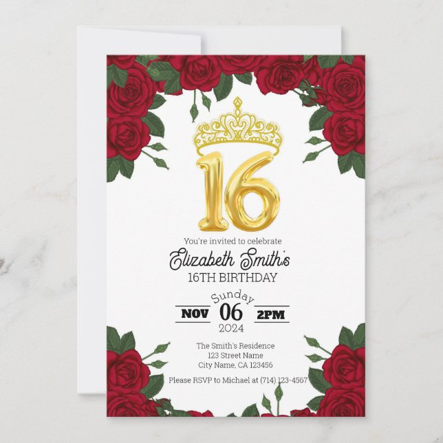 16th Birthday Celebration Invitation Template (Front)