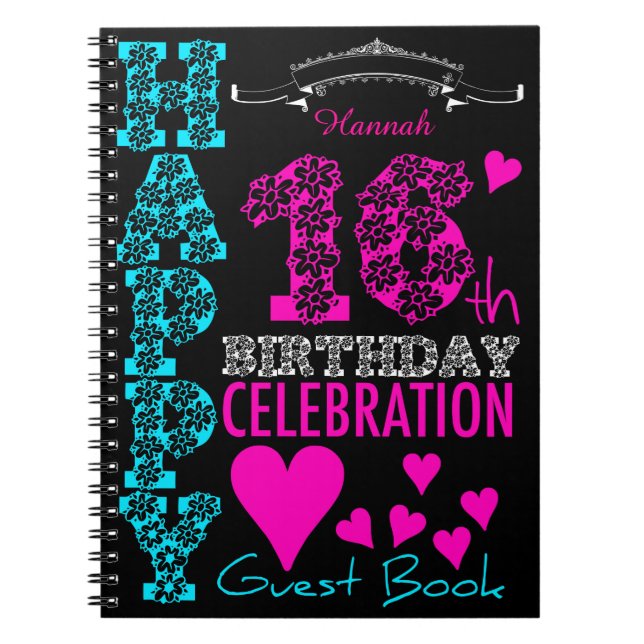 16th Birthday Celebration Personalised Guest Book (Front)