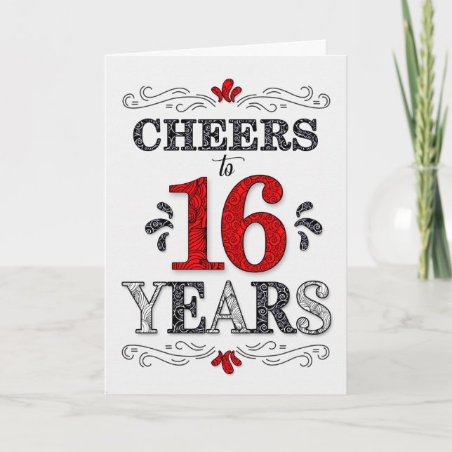 16th Birthday Cheers in Red White Black Pattern Card (Front)
