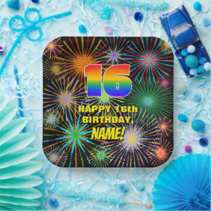 16th Birthday: Colourful, Fun Celebratory Firework Paper Plate