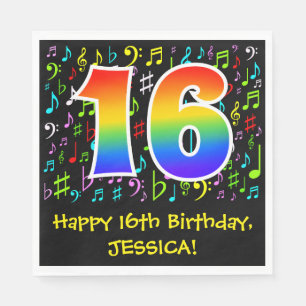 16th Birthday - Colourful Music Symbols, Rainbow 1 Napkin