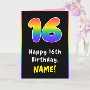 16th Birthday: Colourful Rainbow # 16, Custom Name Card