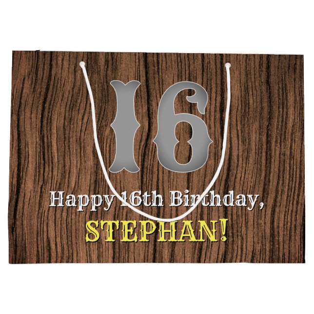 16th Birthday: Country Western Inspired Look, Name Large Gift Bag (Back)