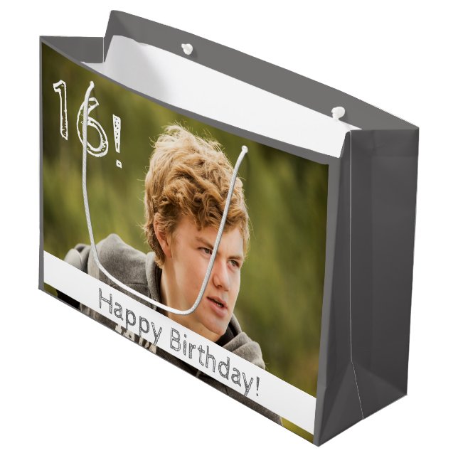 16th birthday custom photo boy guy large gift bag (Front Angled)
