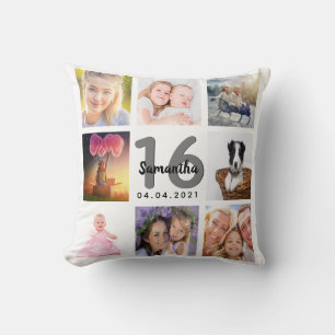 16th birthday custom photo collage girl white cushion