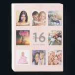 16th birthday custom photo rose gold blush pink wooden box sign<br><div class="desc">A unique 16th birthday gift or keepsake, celebrating her life with a collage of 8 of your photos. Add images of her family, friends, pets, hobbies or dream travel destination. Personalise and add a name, age 16 and a date. Grey and dark rose gold coloured letters. Elegant and trendy blush...</div>
