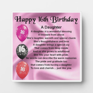 16th Birthday Daughter Poem Plaque