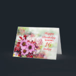 16th Birthday Day Pink Flowers Add A Name Card<br><div class="desc">Add a name to personalise a lovely card. A wonderful 16th birthday card. Pink hellebore flowers,  also known as the christmas rose,  set against a background of red leaves from the cotinus shrub.</div>