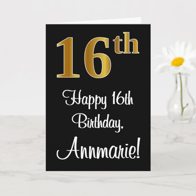 16th Birthday ~ Elegant Luxurious Faux Gold Look # Card (Small Plant)