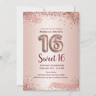 16th Birthday Elegant Rose Gold Glitter Invitation